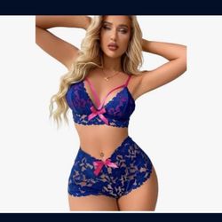 Lilosy Sexy Strappy High Waist Floral Lace Pajamas Lingerie Set