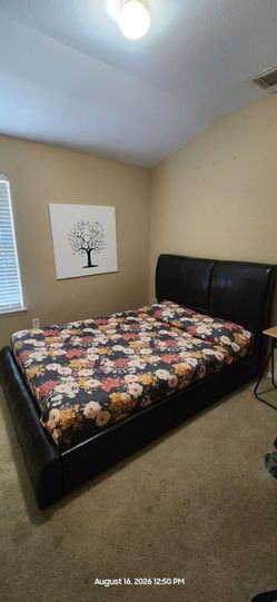 Dark Brown Faux Leather Sleigh Bed Frame