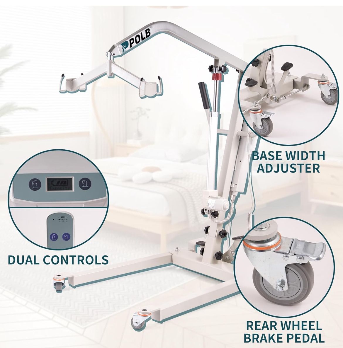 Electric Hydraulic Foldable Patient Lift Full Body Transfer 400lbs Weight Capacity with U-Sling