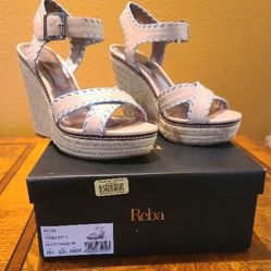 New Reba Womens Gisela Buff/Tangeri Ankle Strap Platform Wedge Sandals