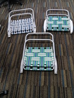Foldable Camping Chair Green/White Webbed Plastic Seat Metal Frame 18x2x20
