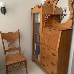 Antique Oak Secretary Desk & Chair