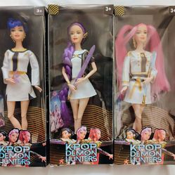 Kpop Demon Hunter Set Of 3 Barbie Dolls With Singing/ Light/ Weapons/ Accs NIB