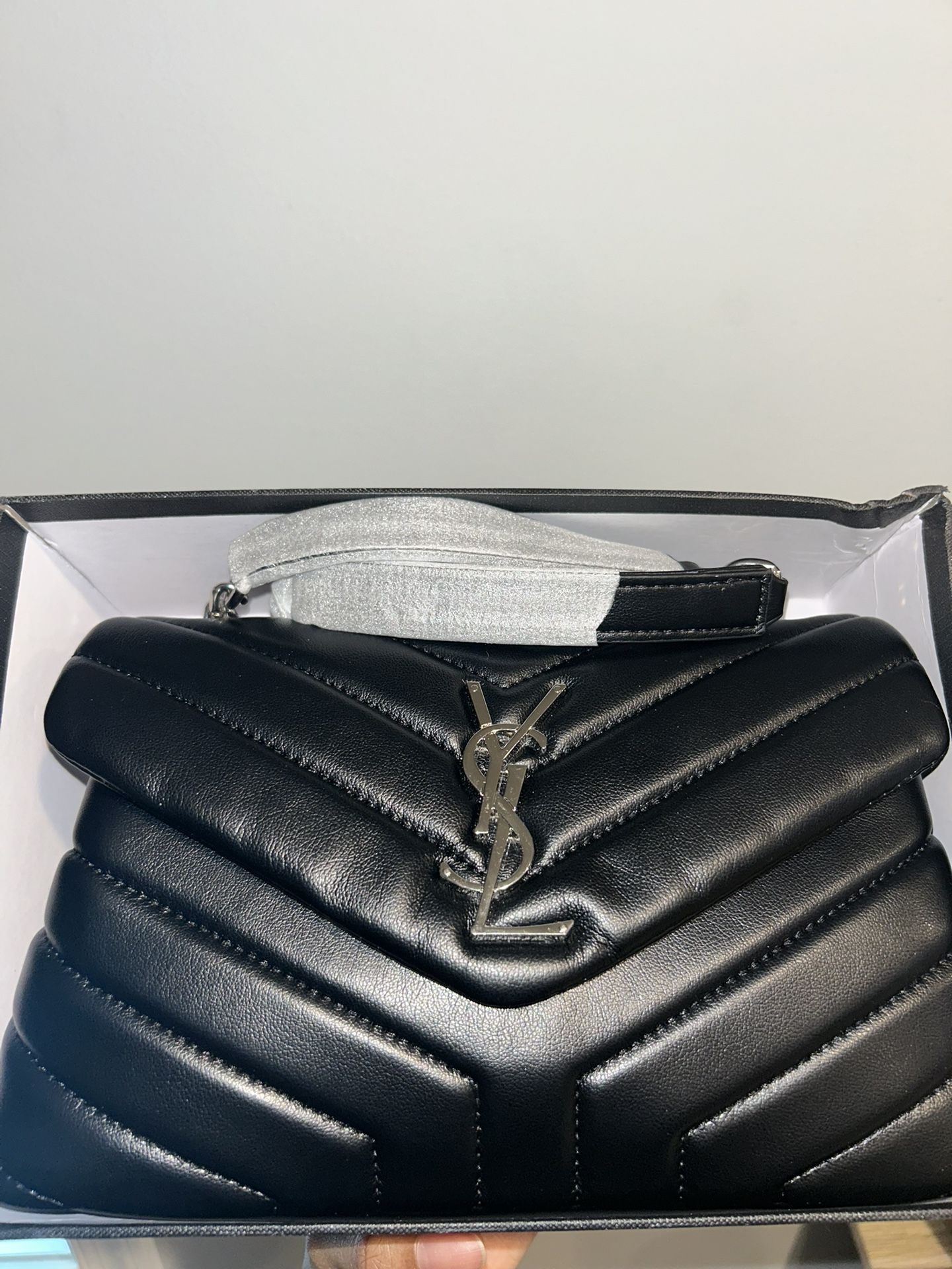 Yves Saint Laurent Black And Silver Quilted Messenger Bag