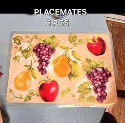 SET OF 6 FRUITY VINYL PLASTIC PLACEMATES