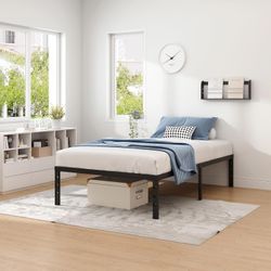 Metal Bed Frame,Twin Size Bed Frame with Storage Space,Heavy Duty Sturdy Mattress Foundation,Easy Assembly,No Box Spring Needed, Black,14 Inch,Twin