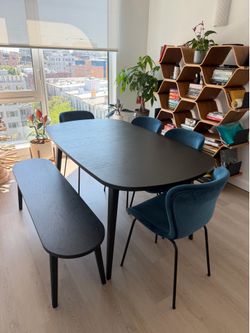 Habitat Expandable Dining Table Set + Bench + 4 Velvet Chairs