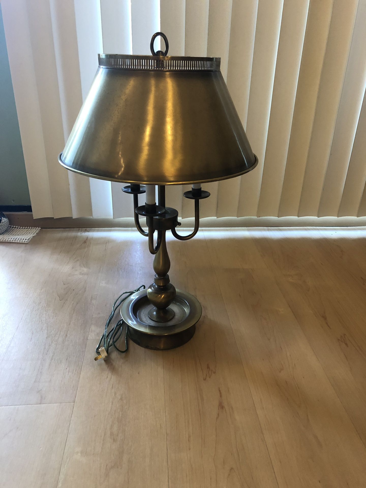 Brass lamp with attached brass shade