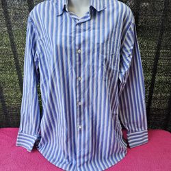 Banana Republic Men's Blue/White Striped Shirt Long Sleeve Button - Size S