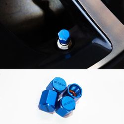 Brand New 4PCS VOLKRACING RAY TIRE Blue Valve Stem Caps Forged Aluminum Universal Jdm