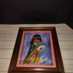 Vintage Ted DeGrazia Framed Print Pima Indian Drummer Boy 13½ x 11½ Inches