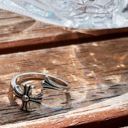 NEW Cute Vintage S925 silver PRAY/CROSS adjustable Ring Faithful Rings