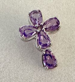3ct Genuine Amethyst on 925 sterling silver Cross Pendant
