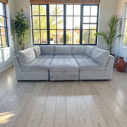 6PC Beige Thomasville Tisdale Modular Sectional Couch W/ Storage Ottoman Free Delivery 🚚 