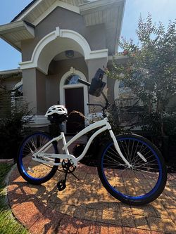 ALUMINUM MANGO Beach Cruiser Bike White Blue Rims