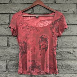 PS PerSeption Y2K Vintage Graphic Mesh Top - Short Sleeve (Read Description)