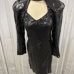 Vintage 80's Black Long Sleeve Dress with Elegant Sequins