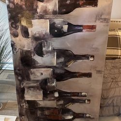 Decor Wall Picture Of Wine Bottles 59” Wide X 28” High X 1.5” Thick