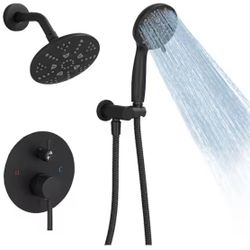 BWE Single Handle 1-Spray Round Rain Shower Faucet 1.8 GPM with Dual Function Pressure Balance Valve in. Matte Black