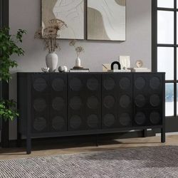 Modern Geometric Circle Door Sideboard Cabinet with Shelves, MDF Living Room Console,Black