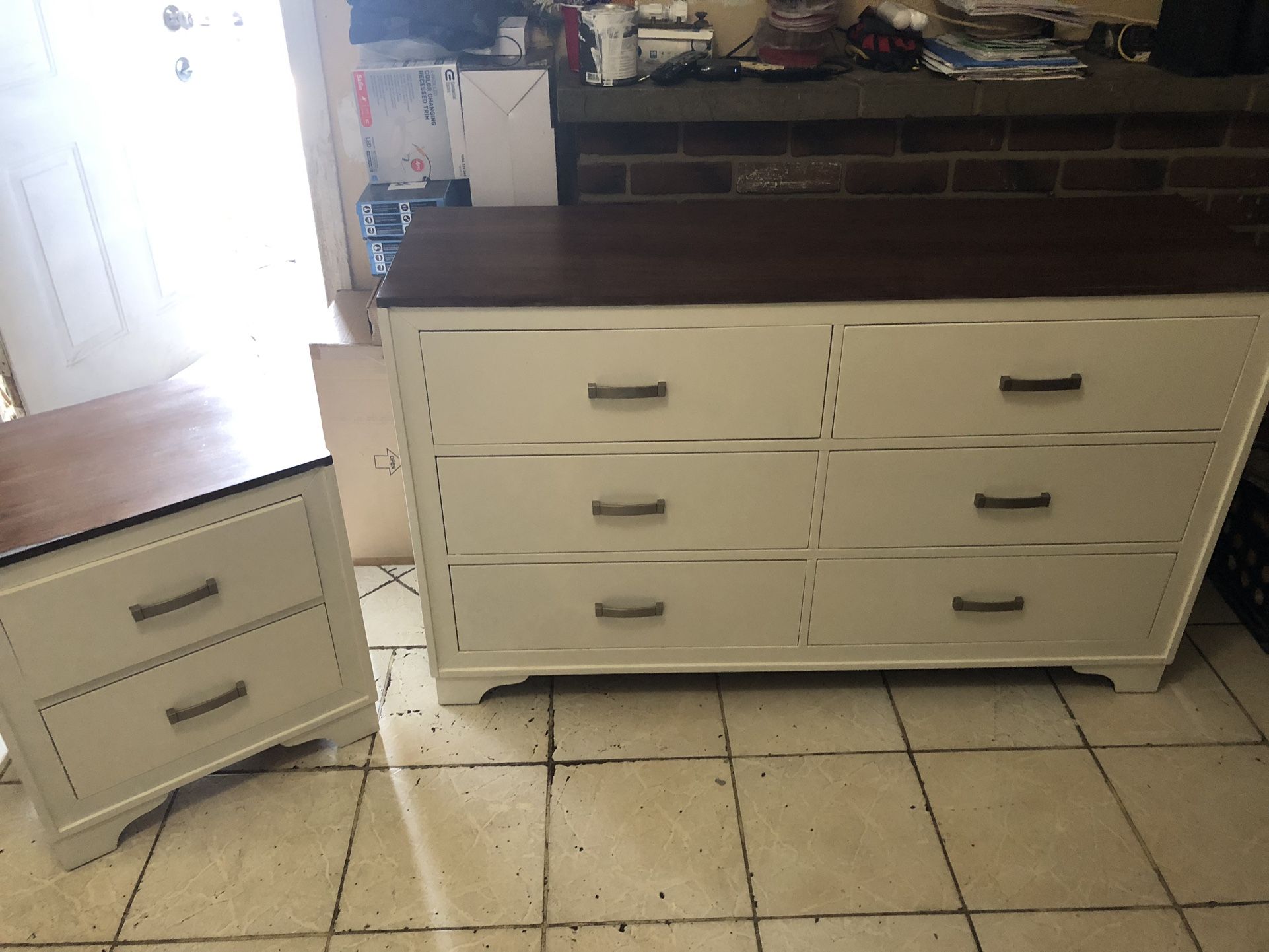 Beautiful White And Ebony Stained Dresser And Nightstand...