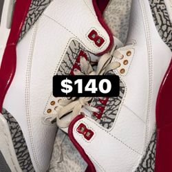 Jordan 3 Cardinal Red’s Size 8 Men Shoes