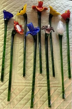 Glass Flower Swizzle Sticks Set of 9