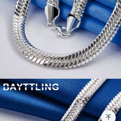 Necklace , Rodium plated, silver color, 10 mm 20 inch snake chain necklace