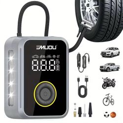 $35 New portable wireless air pump/inflator with light, C and Car charger  Compresor de Aire portátil con gargador C y de auto