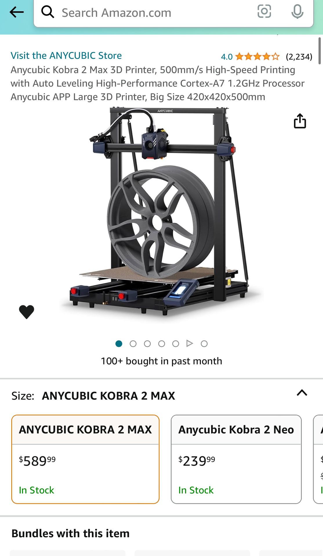 Anycubic Kobra 2 Max 3D Printer, 500mm/s High-Speed Printing with Auto Leveling High-Performance Cortex-A7 1.2GHz Processor Anycubic APP Large 3D Prin