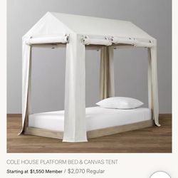 A Set Of COLE HOUSE PLATFORM BED & CANVAS TENT And CALLUM NIGHTSTAND  FINISH Sandwashed Grey