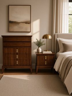 Walnut Wood Dresser and Nightstand Set