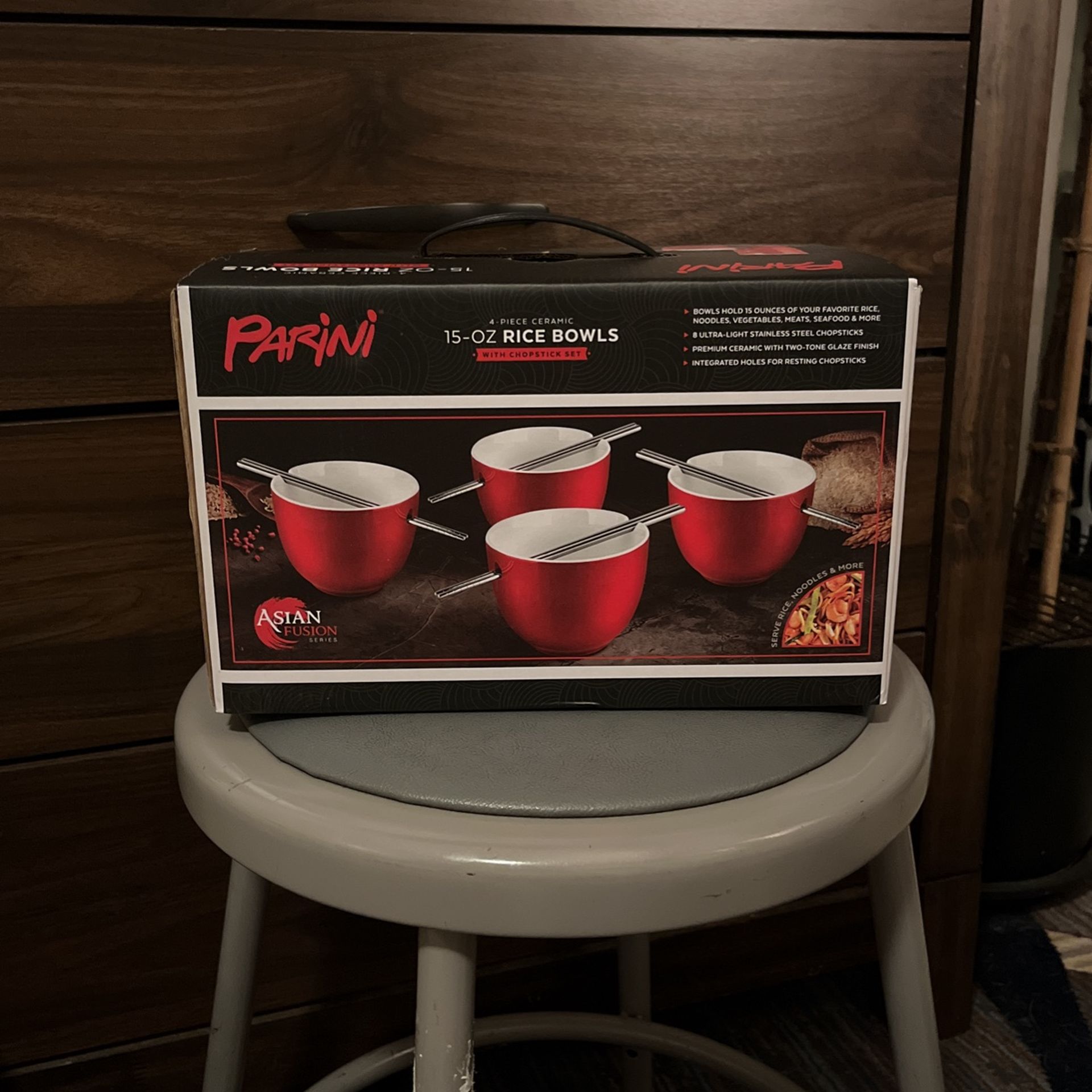 4-Piece Ceramic 15-oz. Rice Bowls with Chopstick Set