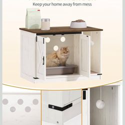 Cat Litter Box Enclosure, Hidden Litter Box Cabinet Furniture with Bell, Indoor Cats House, Farmhouse Style, 31.5 x 19.7 x 20.9Inches, for Hallway, Be