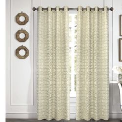 Window curtains ivory quatrefoil panels.  54x95 in