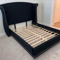 Black queen bed platform new velvet bed