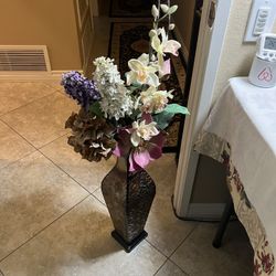 Beautiful Fake Flowers In Brass Pot