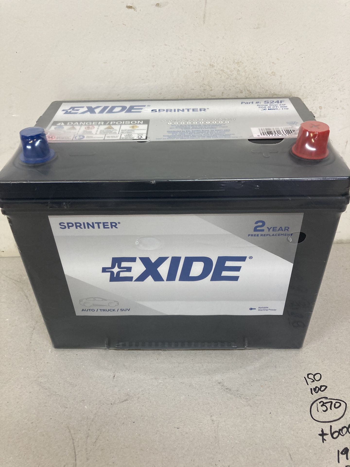 Car battery Brand new Exide sprinter high-performance Size 24F for sale