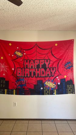 Spider-Man Happy Birthday Party Backdrop Banner