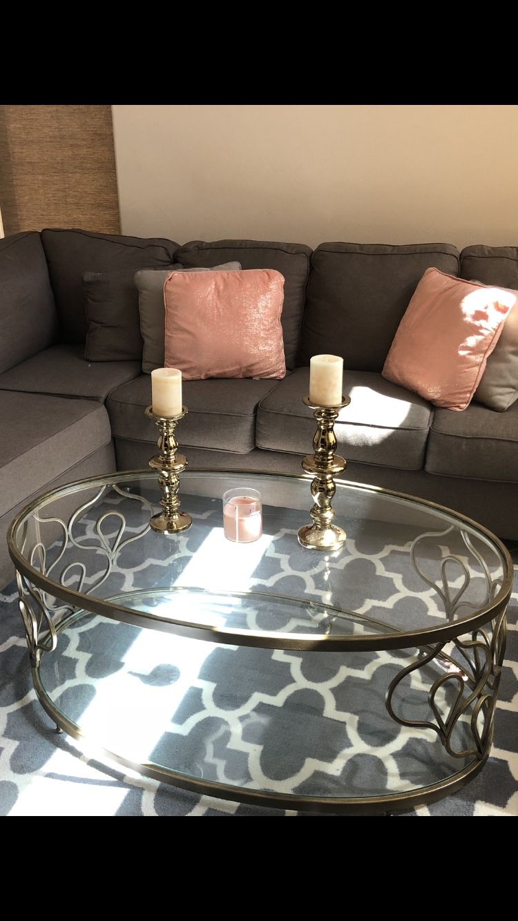 Gold glass coffee table Mor Furniture