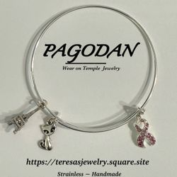 6 Stainless Steel Cancer Awareness Bangles 