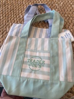 Trader Joe’s Mini Pastel Stripe Canvas Tote Bag Limited Edition Set Of 2
