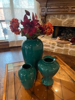 Three Jade Green vases 24 inch 14 inch and 12 inch $150
