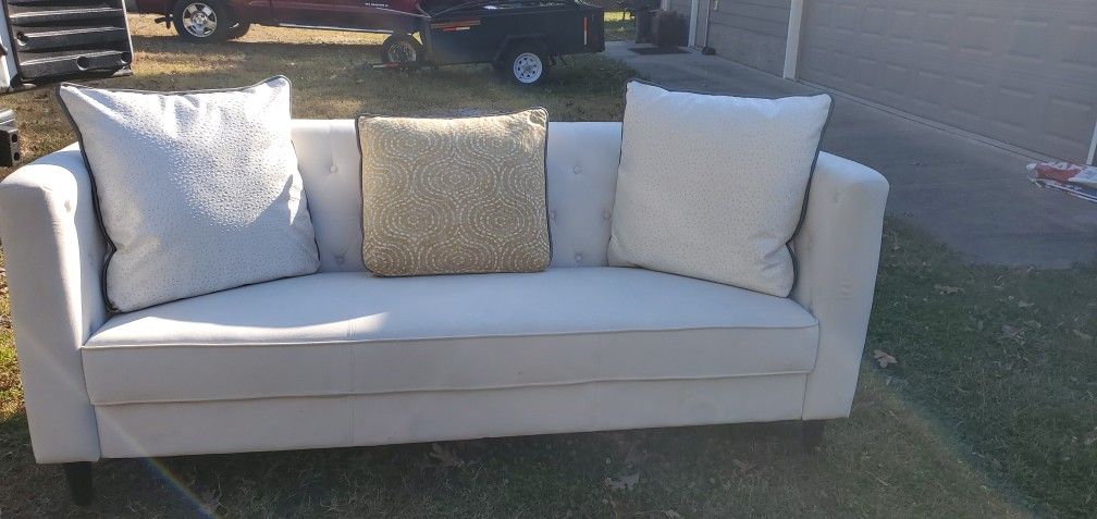 WHITE COUCH FAUX SUEDE 