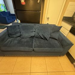 Navy Blue Velvet 2 Seater and 3 Seater Couch Se
