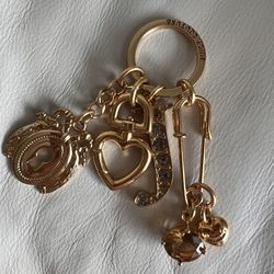 Juicy Couture Gold Charm Keychain Lock Heart Letter J Rhinestone Y2K