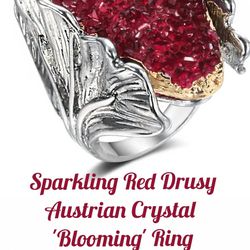 Unique Red Austrian Crystal 'Blooming' ring, Sz.9