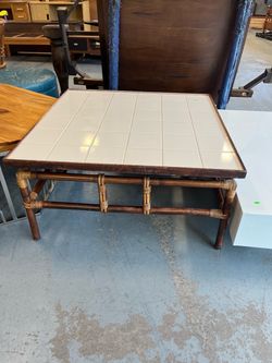 Large square rattan and tile coffee table (in store)