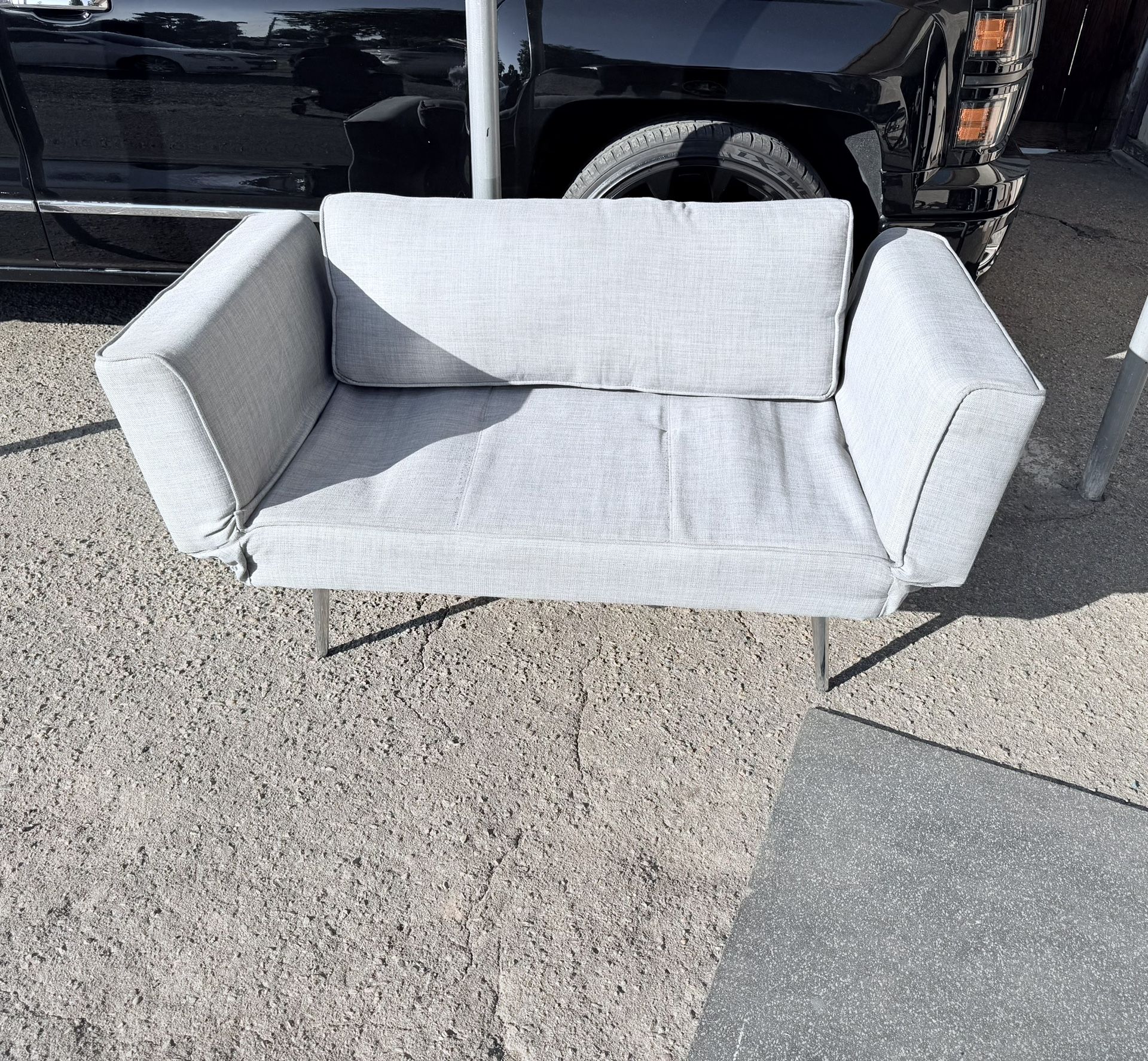 Grey Loveseat Futon With Silver Legs