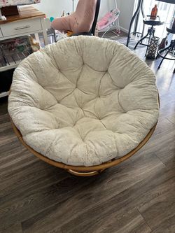 Oversized Rattan Papasan Chair with Plush Cream Cushion